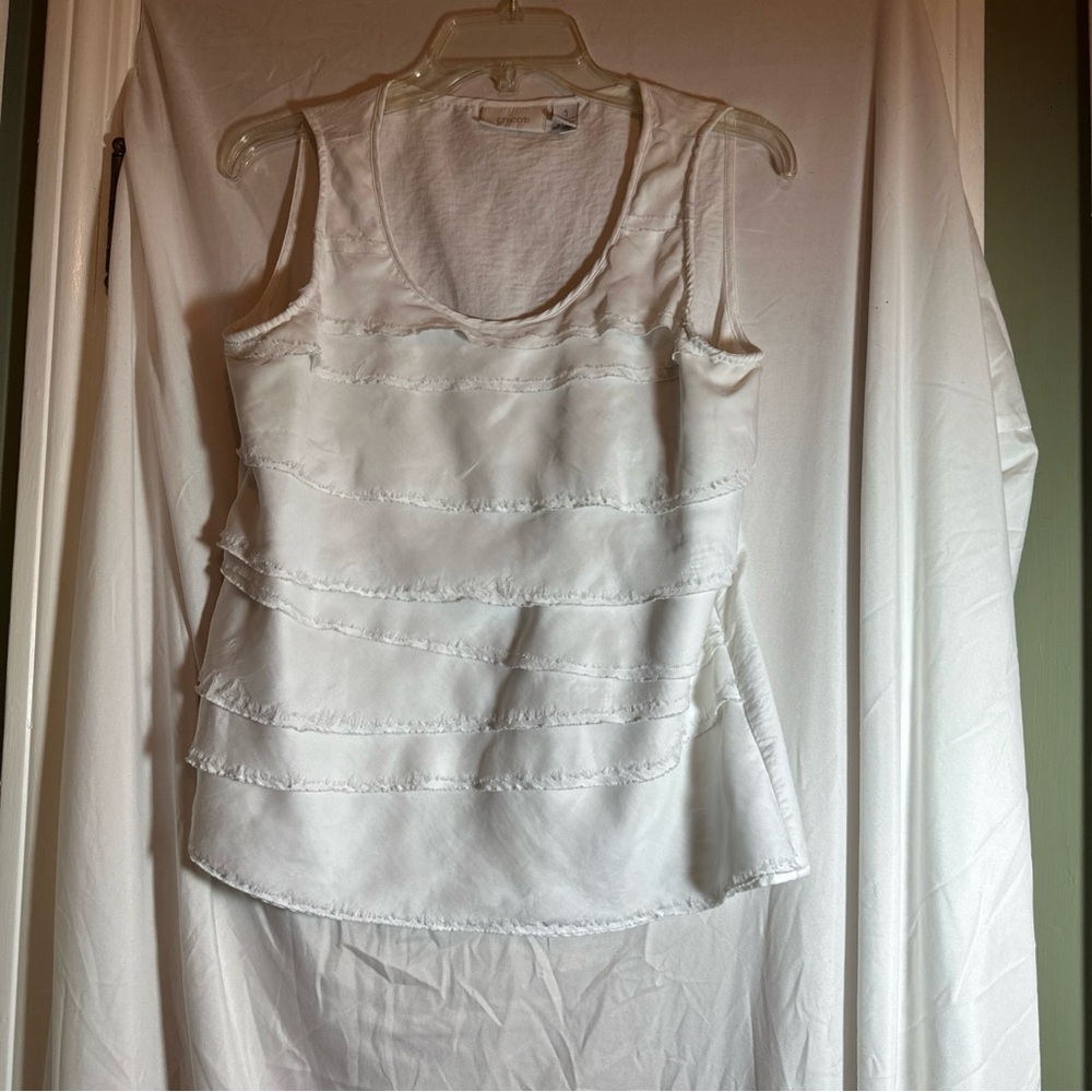 NWT Chico's Size 1X Tiered Layering Polyester Tank Top White Scoop Neck
